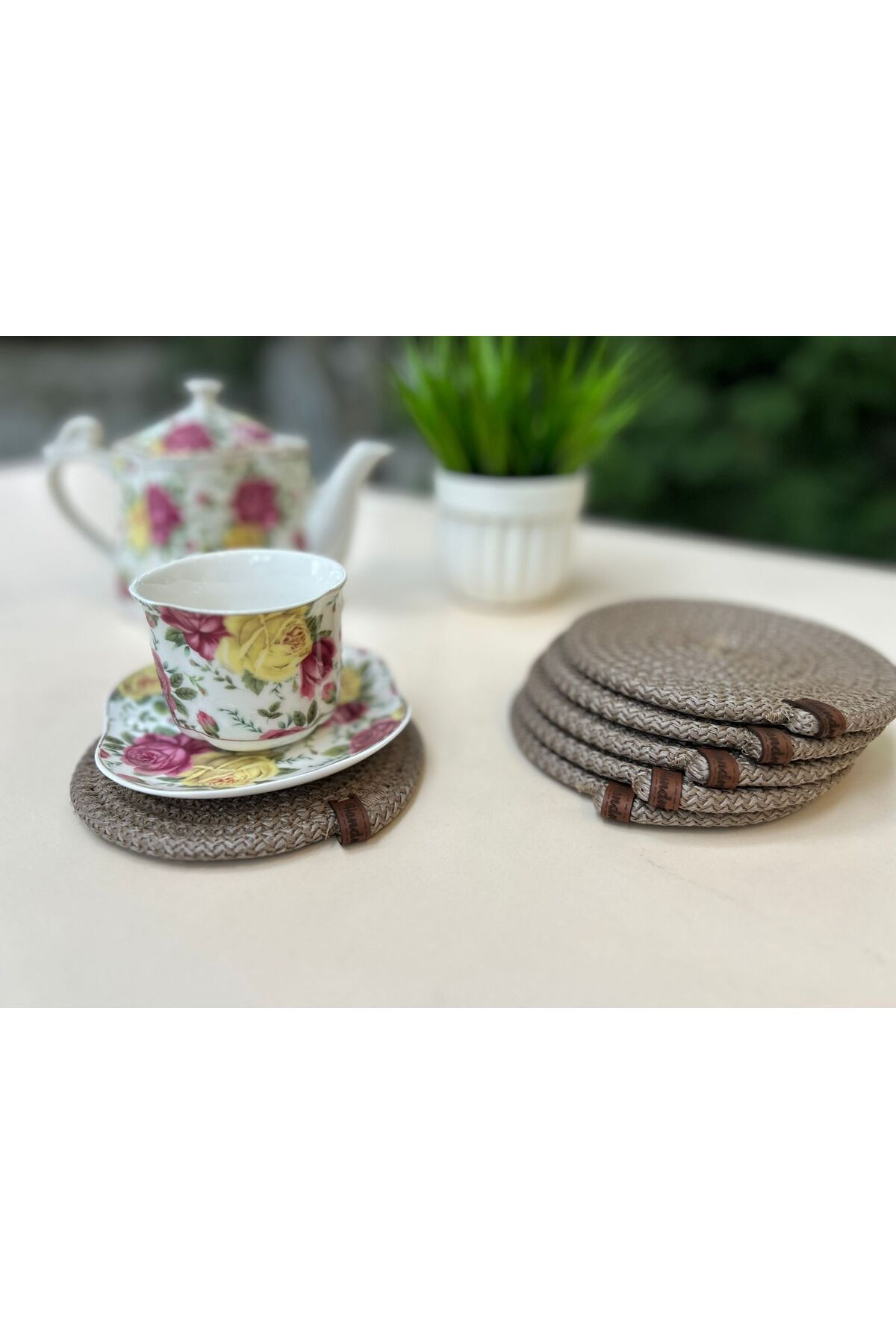 Home-6-Piece Straw Coasters - Cup, Coasters, Candle Coasters, Handmade Beige 7