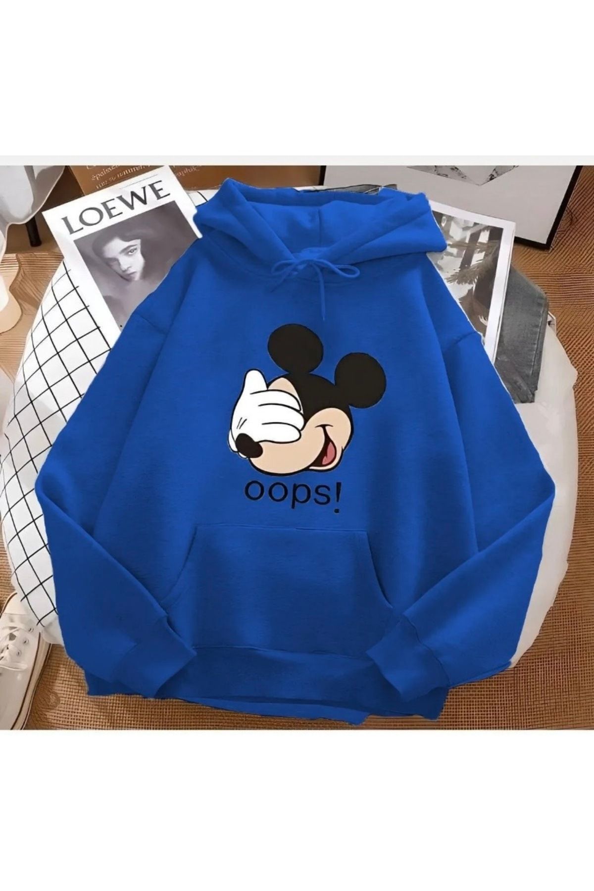 BYMEER Saks Mavi Mickey Mouse Oops Bask l Oversize Sweatshirt Fiyat Yorumlar Trendyol