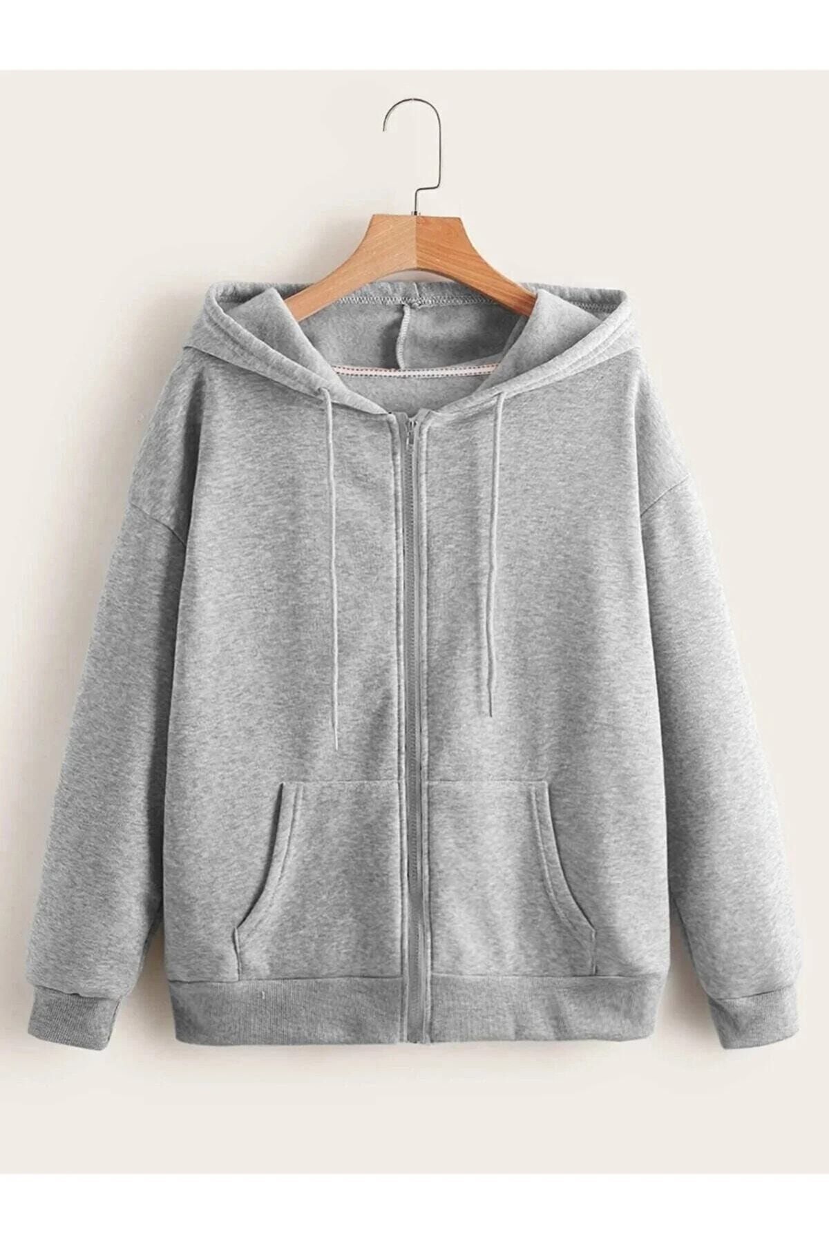 Unisex Fermuarlı Sweat Hırka — خاکستری DÜZSYHFERMUARK — تصویر 1 از 2