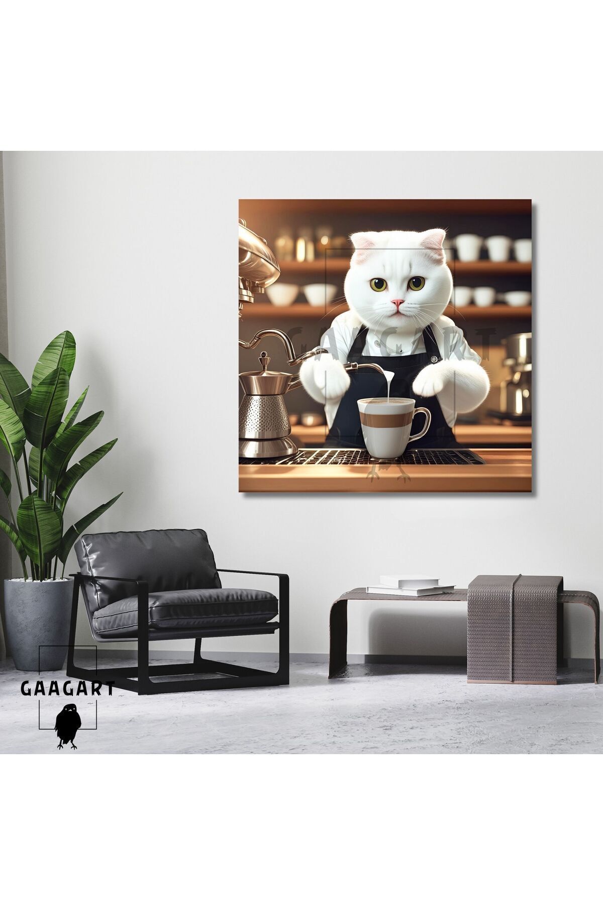 GAAGART Pânză Pătrată Cafea Colț Cafenea Masă Barista Albă Scoțiană - 40 x 40