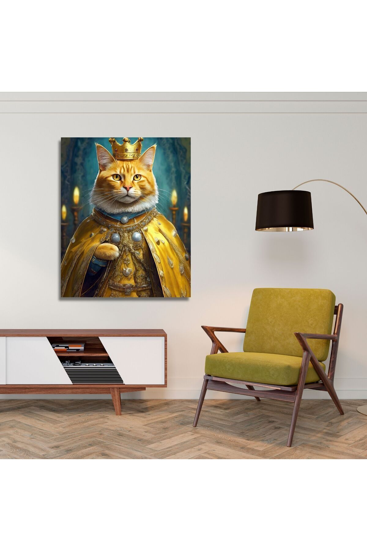 Single Vertical Canvas Wall Table King Costume Yellow Wrapped Cat
