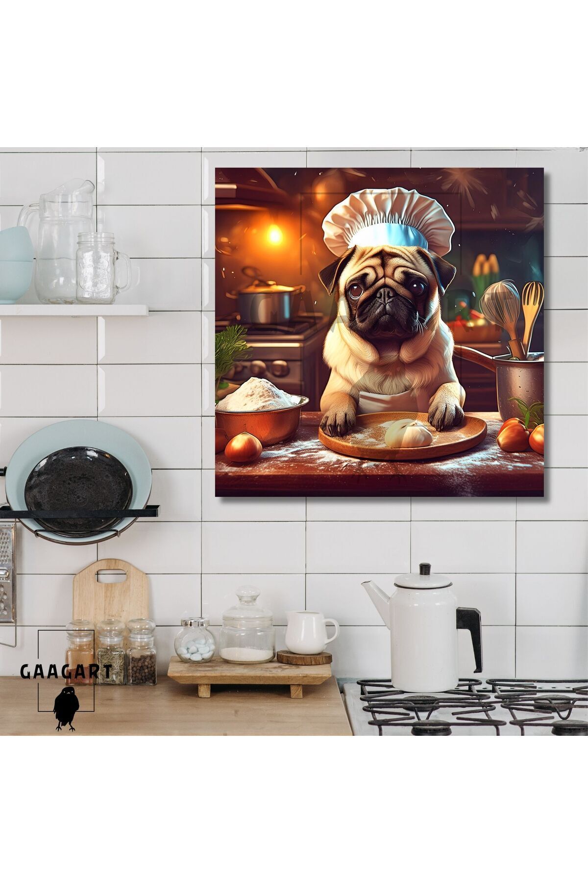 Square Canvas Kitchen Table Chef Animals Pug Dog