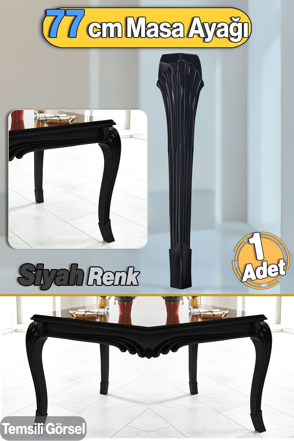 Badem10 Coloana Masa Dresuar Picior 77 Cm Picior Plastic Negru Bucatarie Masa Sufragerie Mobila Picioare Negru - One Size