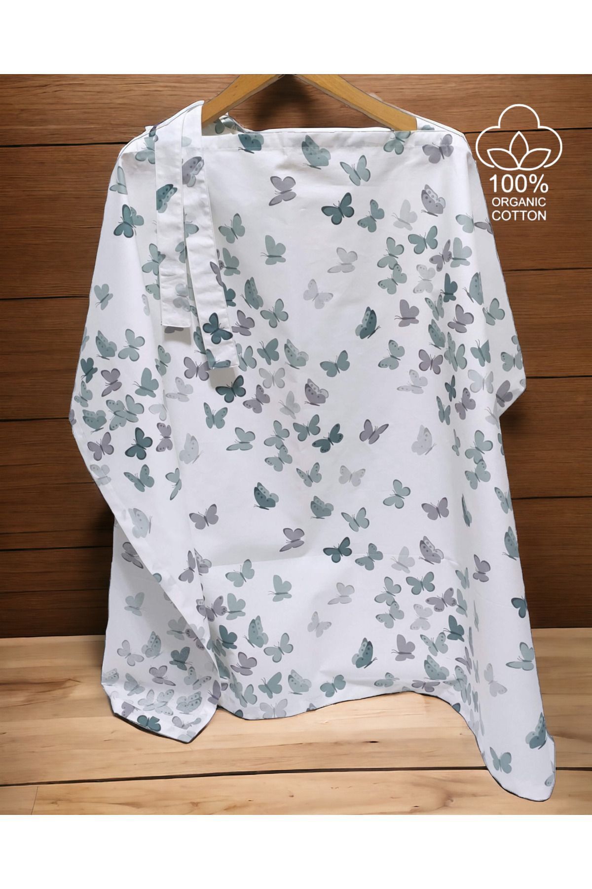 BeybiNest Balenli 100x80 Cm Emzirme Önlüğü Ayarlanabilir Boy Yeşil Kelebekler Emzirme Örtüsü fotoğrafı 6 (önizleme)