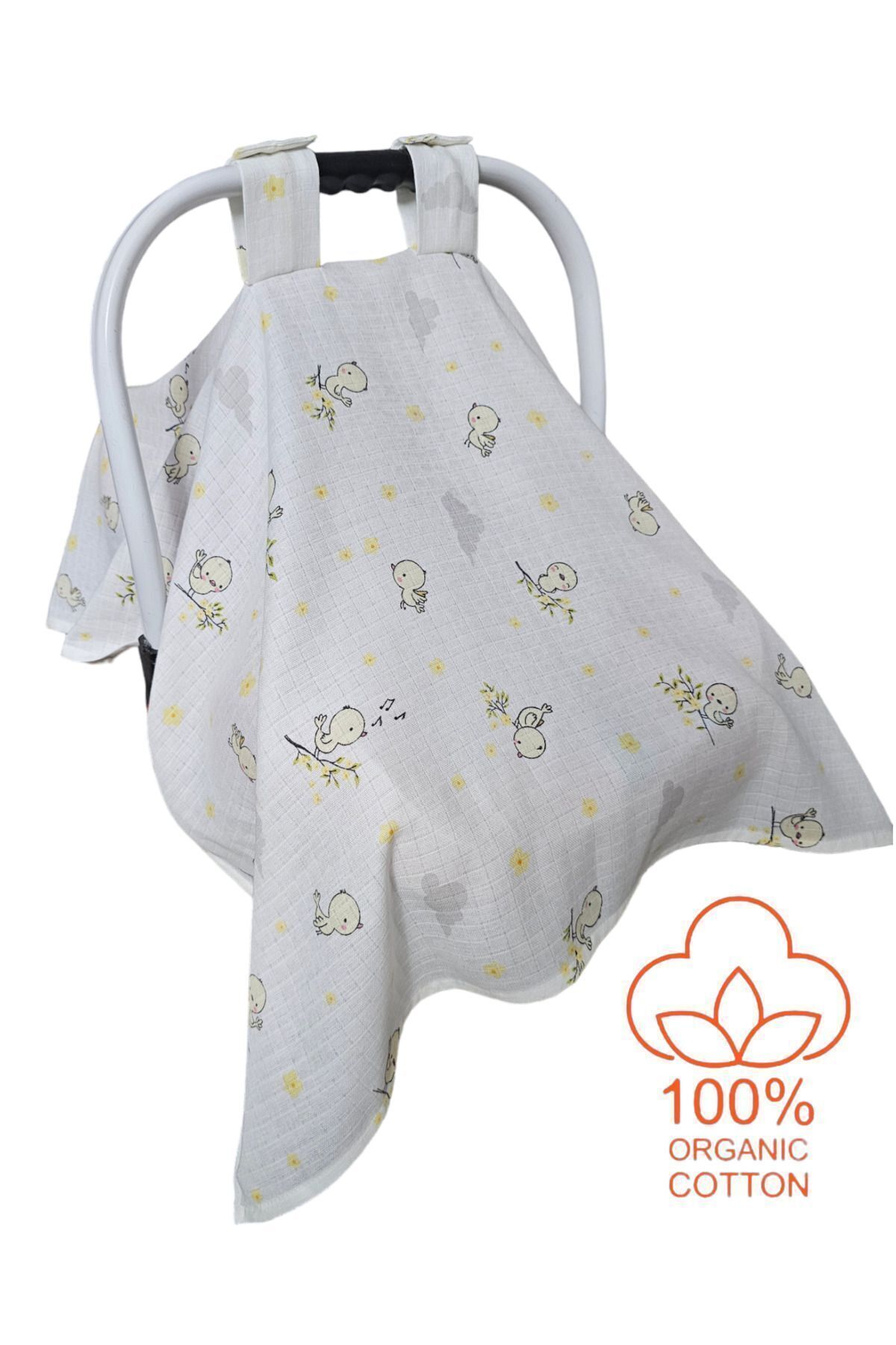 BeybiNest MÜslin Sarı Sevimli Kuşlar Puset örtüsü