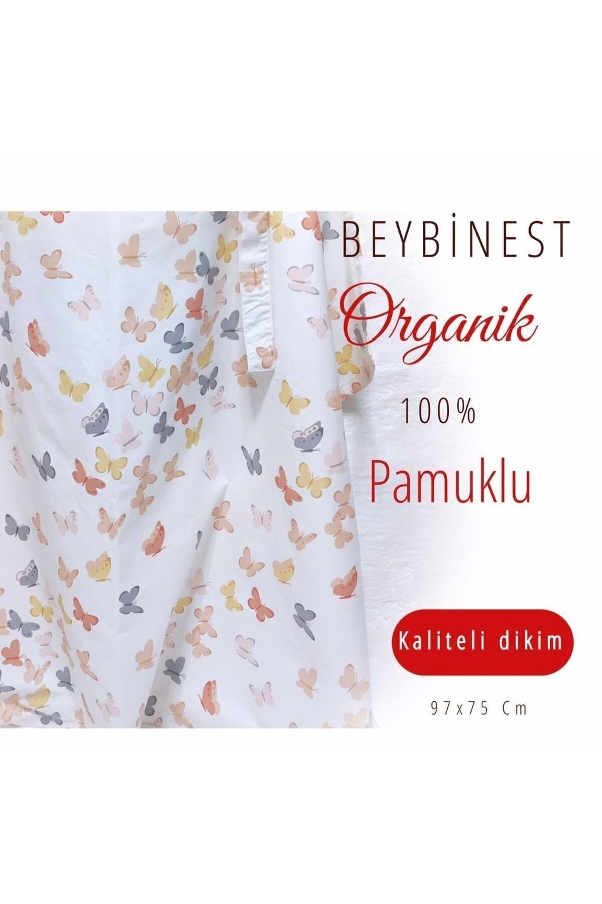 BeybiNest Emzirme Önlüğü 100x80 Cm Ayarlanabilir Boy Turuncu Kelebekler Balenli Model fotoğrafı 4 (önizleme)