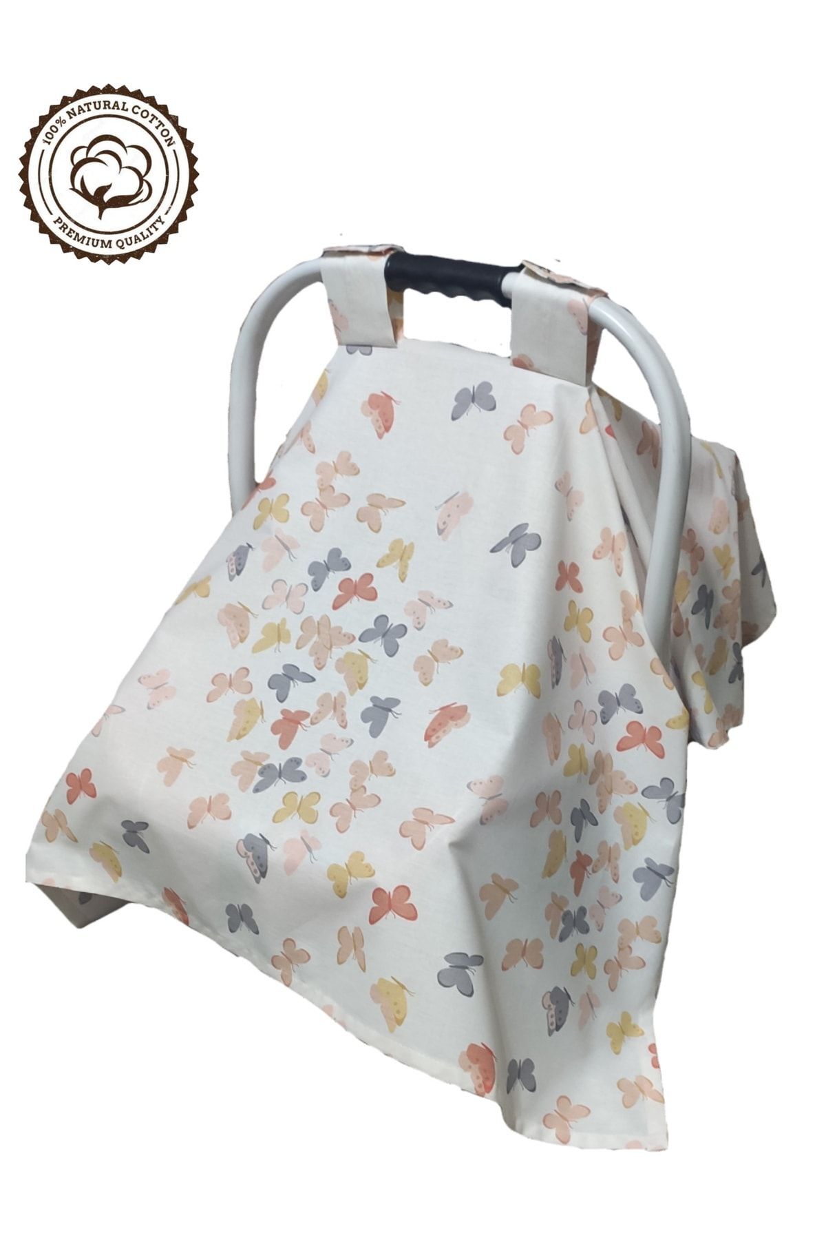 BeybiNest %100 Pamuklu Puset Örtüsü Tek Kat 110x88 Cm Turuncu Kelebekler Model