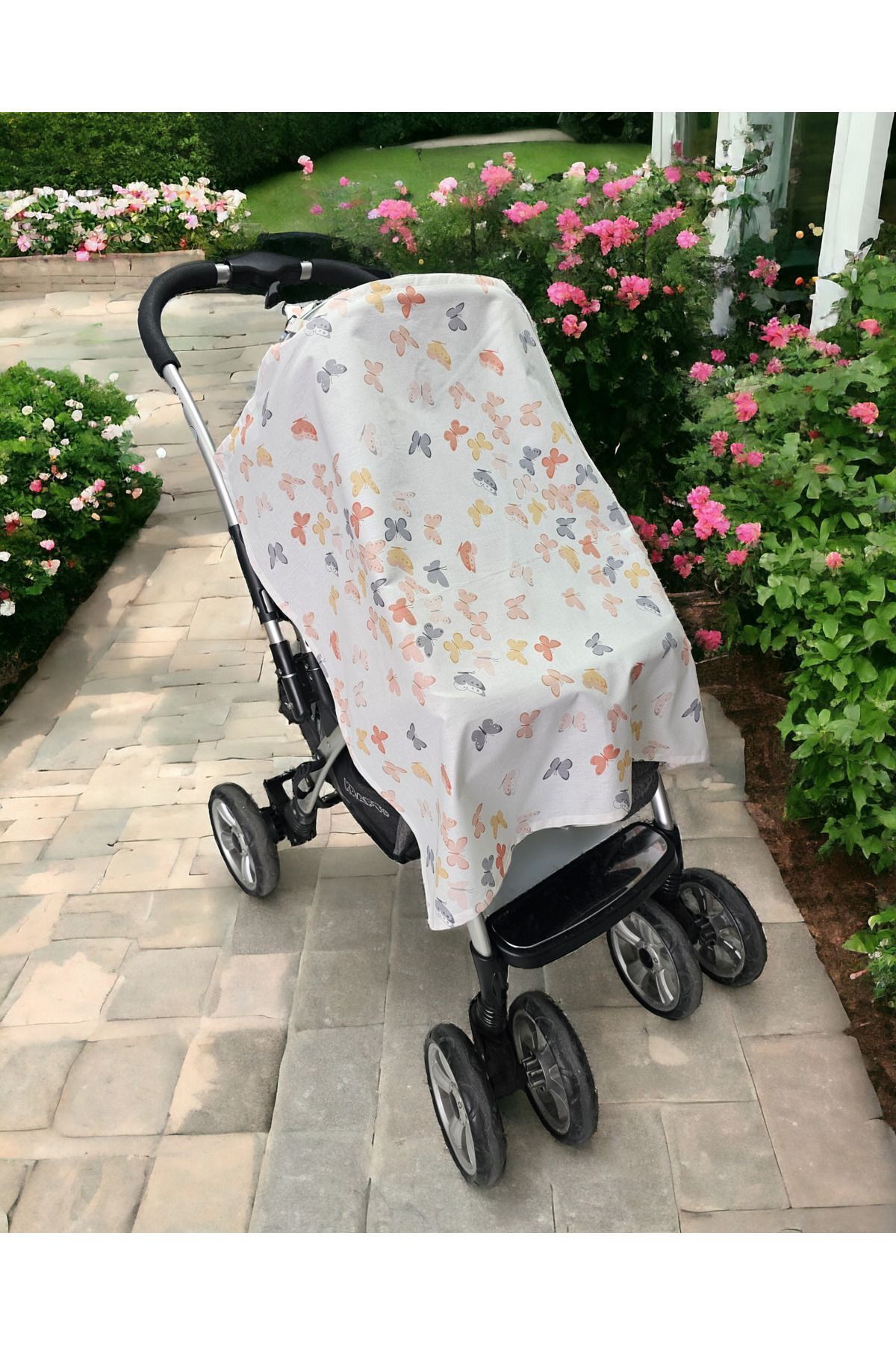 BeybiNest Emzirme Önlüğü 100x80 Cm Ayarlanabilir Boy Turuncu Kelebekler Balenli Model fotoğrafı 7 (önizleme)