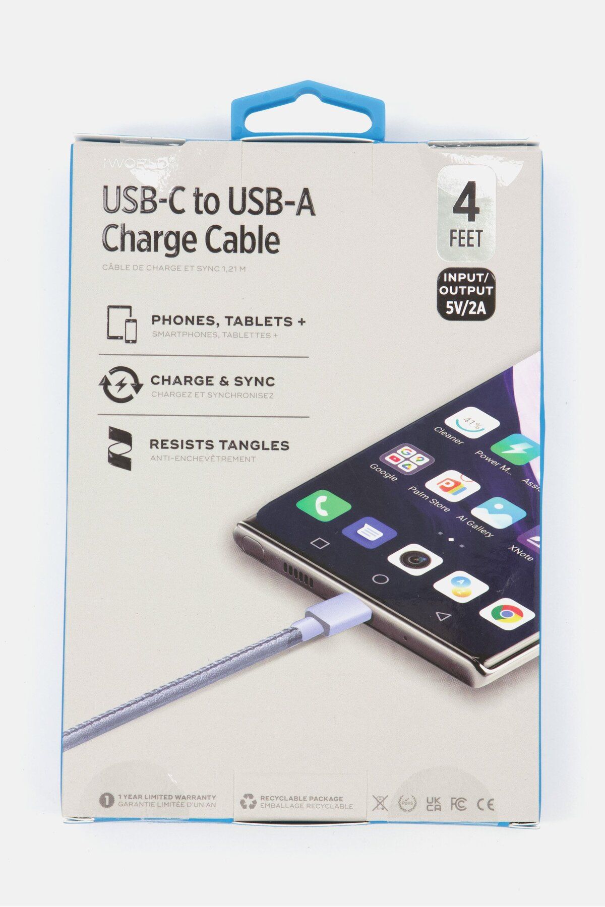 iWorld-4 Feet USB C-A Charger Cable, Blue 2