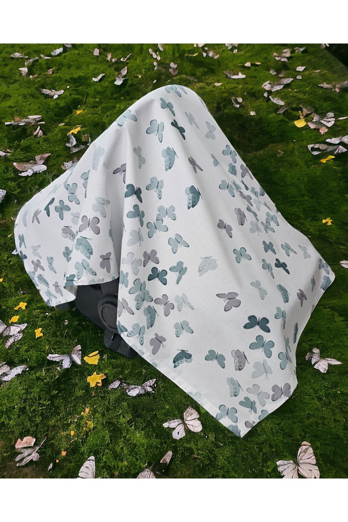 BeybiNest Balenli 100x80 Cm Emzirme Önlüğü Ayarlanabilir Boy Yeşil Kelebekler Emzirme Örtüsü fotoğrafı 4 (önizleme)
