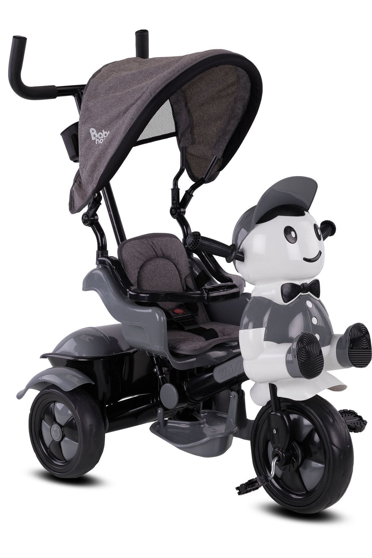 BabyHope Öykü Bebek Dünyası 0125a Yupi Panda Ebeveyn Kontrollü Üçteker Itmeli Çocuk Bisikleti Gri