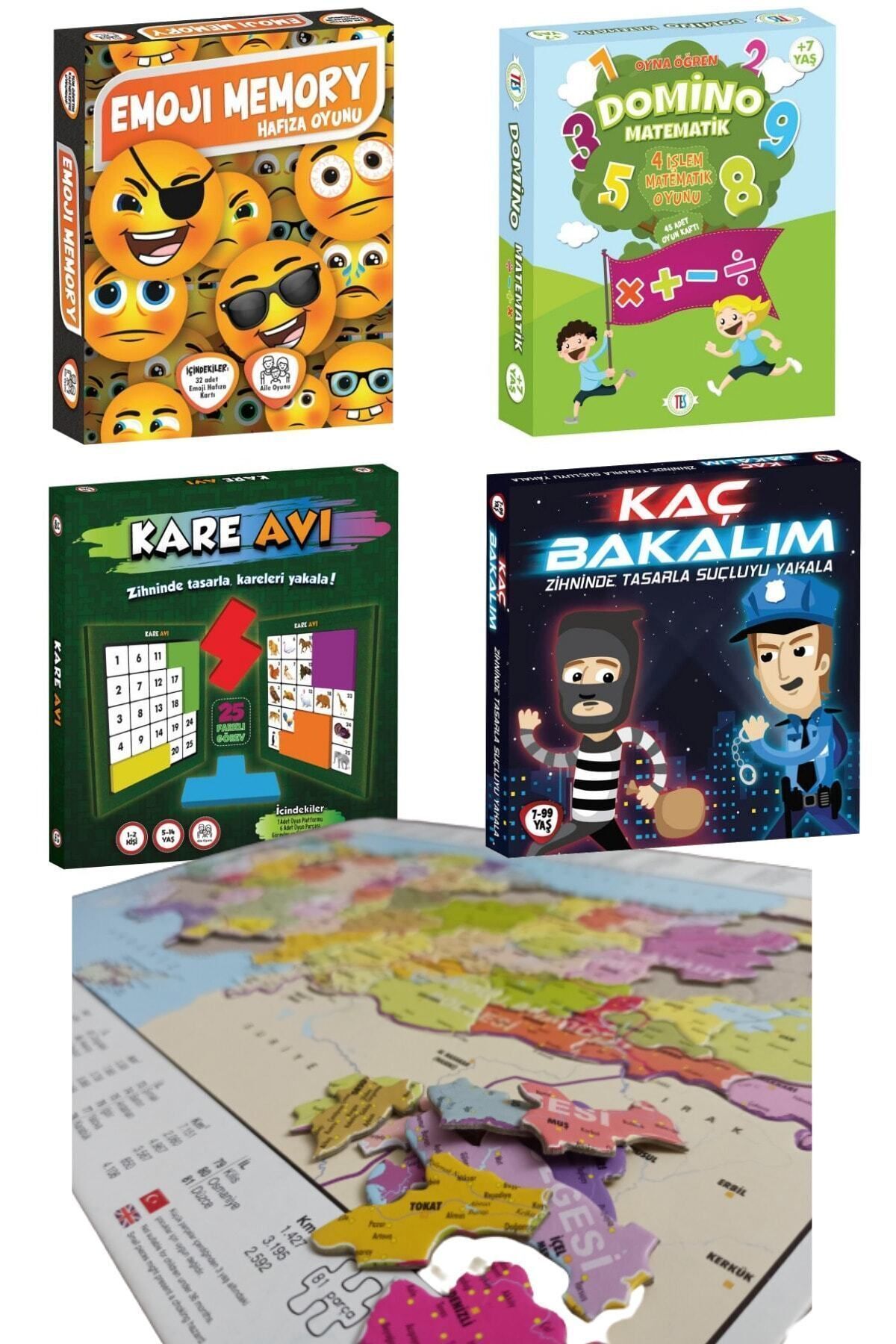 Ilkokul Ortaokul 5li Akıl Zeka Oyunları Seti-emoji Memory, Türkiye Puzzle, Domino Matematik..