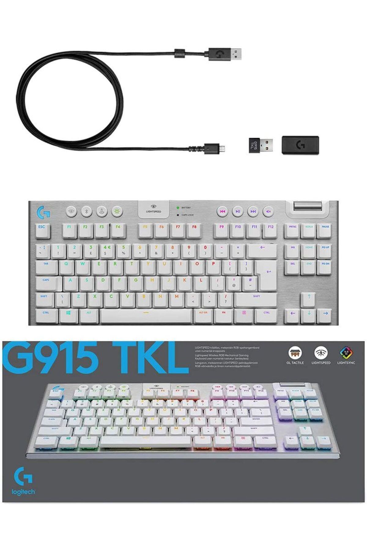 logitech-G915 TKL Tenkeyless Lightspeed Wireless White RGB Mechanical Gaming Keyboard 7