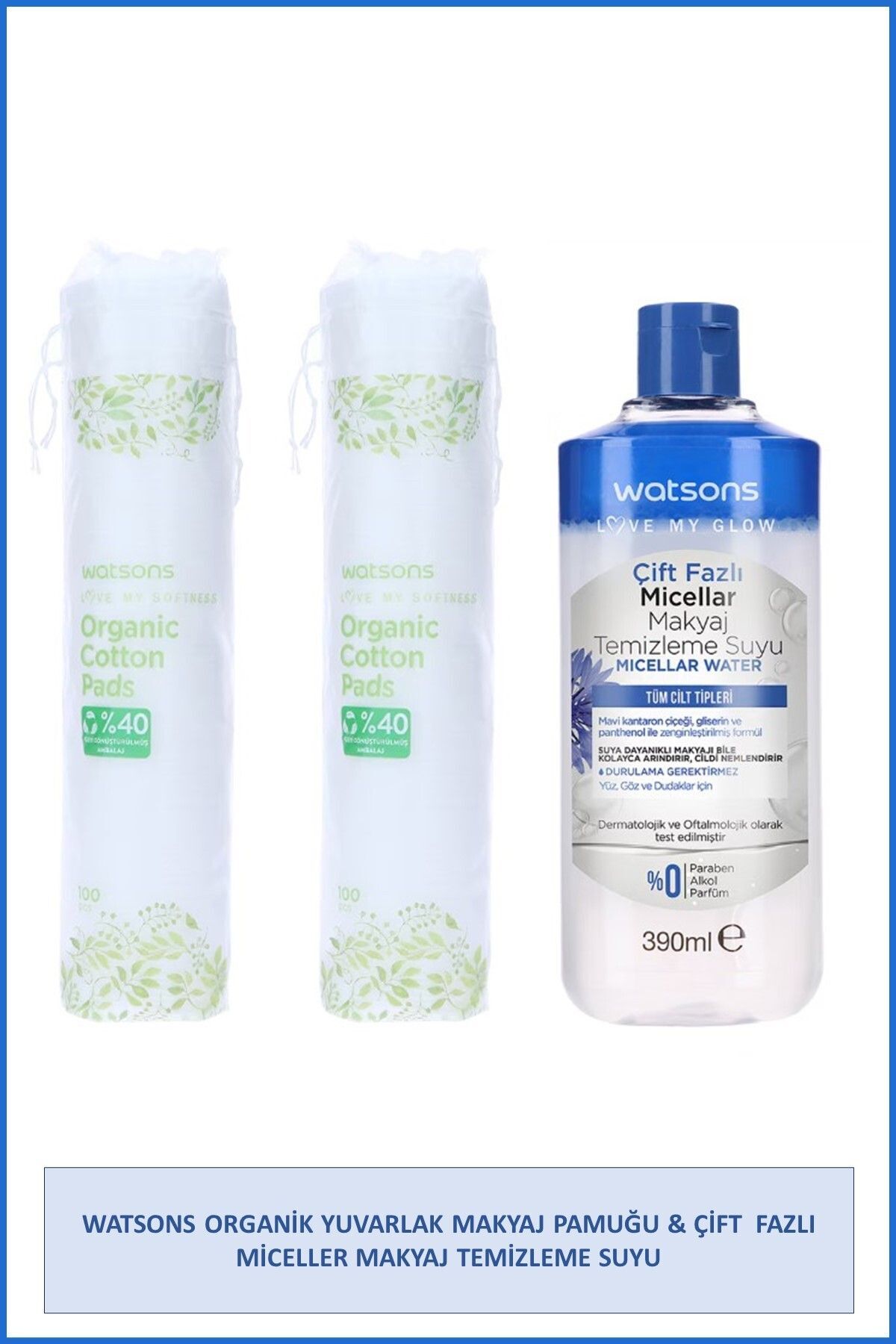 Watsons Çift Fazlı Micellar Makyaj Temizleme Suyu+ Watsons Organik Yuvarlak Makyaj Pamuğu * 2
