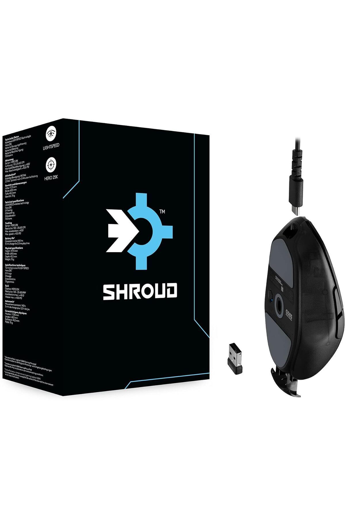 logitech-G303 Shroud Edition Wireless Gaming Mouse - HERO 25K 25,600 DPI 75 grams 5-buttons- Black 6