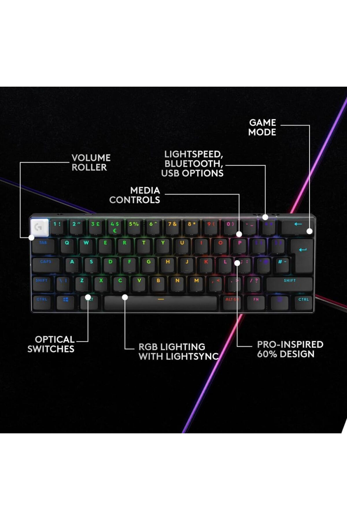 logitech-G PRO X 60 LIGHTSPEED Wireless Gaming Keyboard, GX Optical Tactile Switches - Black 5