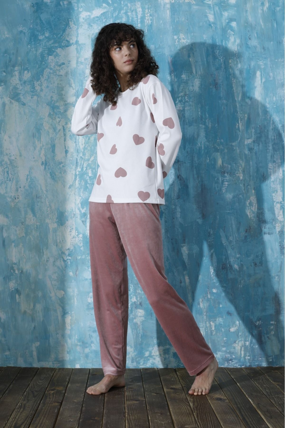 pijamakeyfi Set Pijamale Dama Top Interlock Bumbac Pieptănat Fund Catifea Franceză Femeie - S/M
