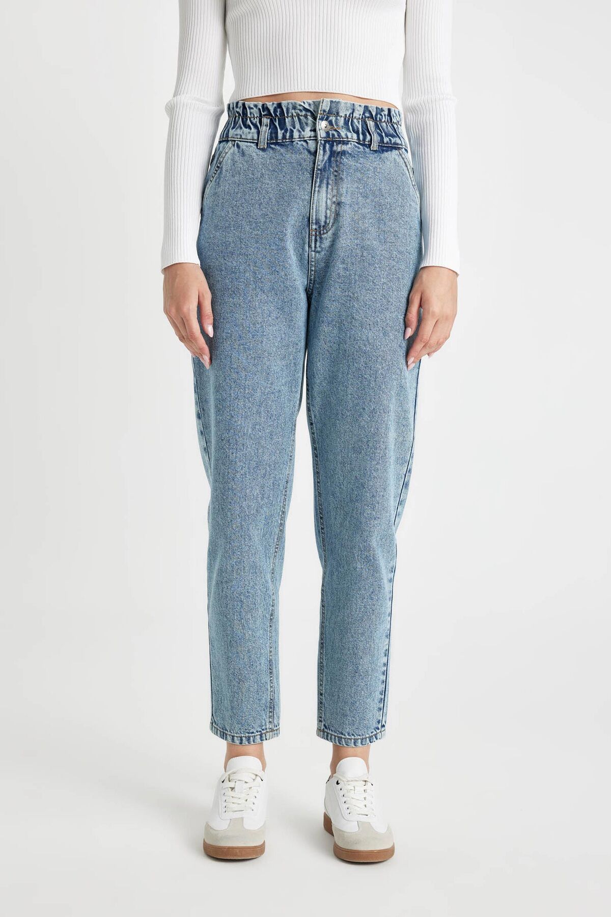 DeFacto-Waschbare, knöchellange Jeans mit hoher Taille – Paperbag-Hose 2
