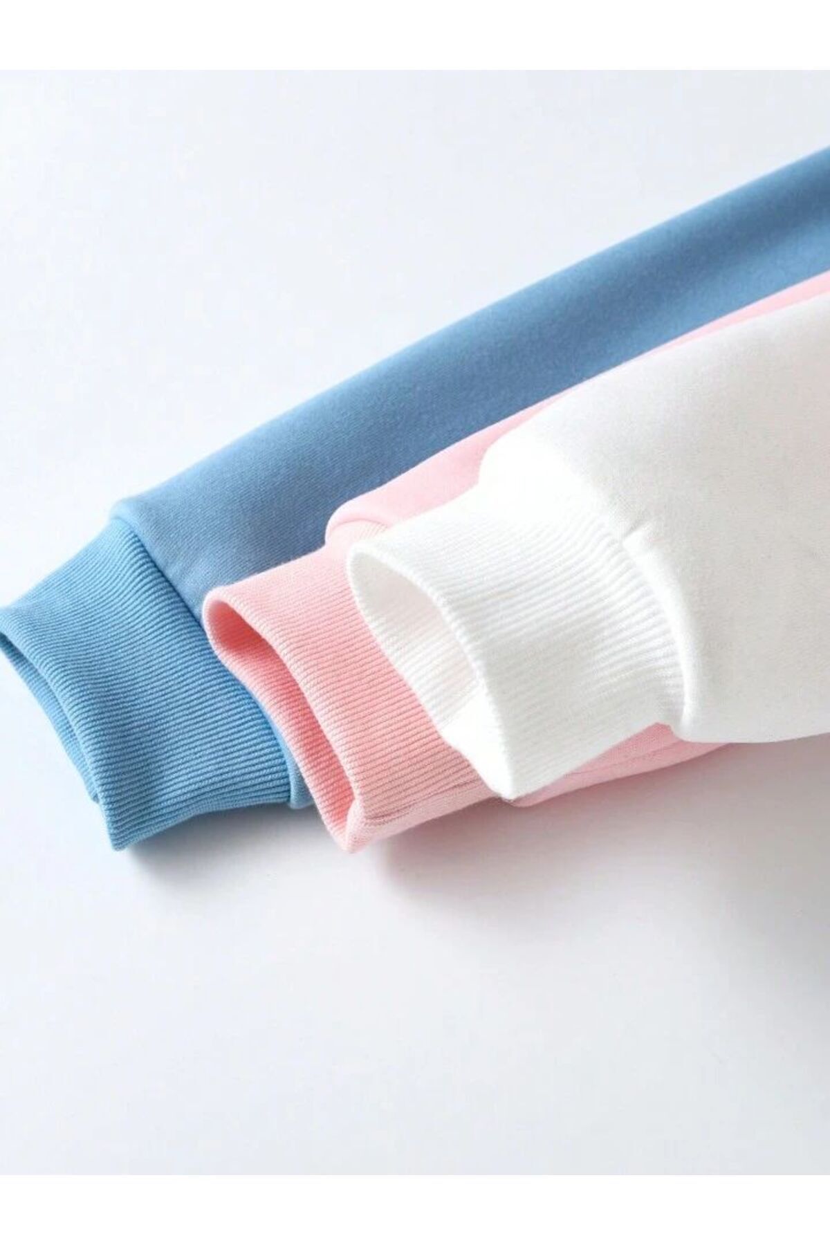 Kız/erkek Çocuk 3lü Paket beyaz,pembe,bebe Mavi Baskılı Sweatshirt