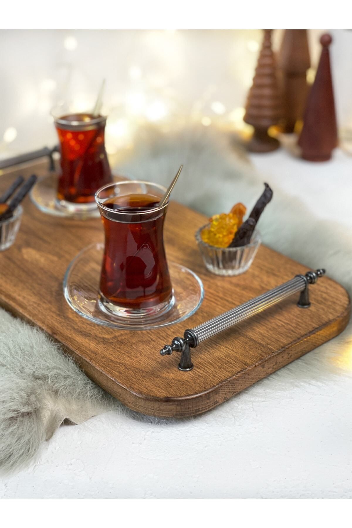 NOBLERAVEN DESIGN-صينية خشبية، صينية ديكور، صينية خشبية داكنة، صينية بلون الجوز مع مقابض معدنية عتيقة، خشب زان 3