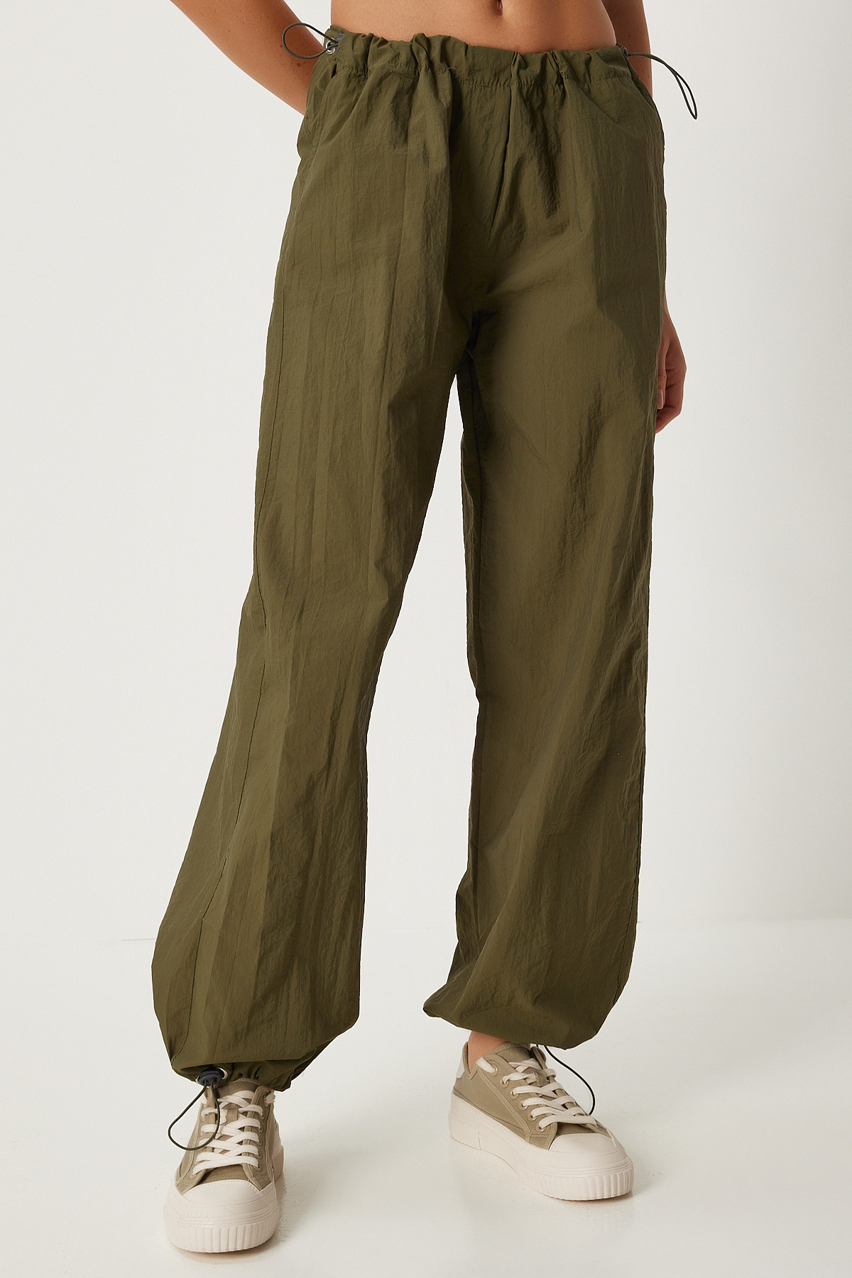 Happiness İstanbul Women's Khaki Pocket Parachute Baggy Pants