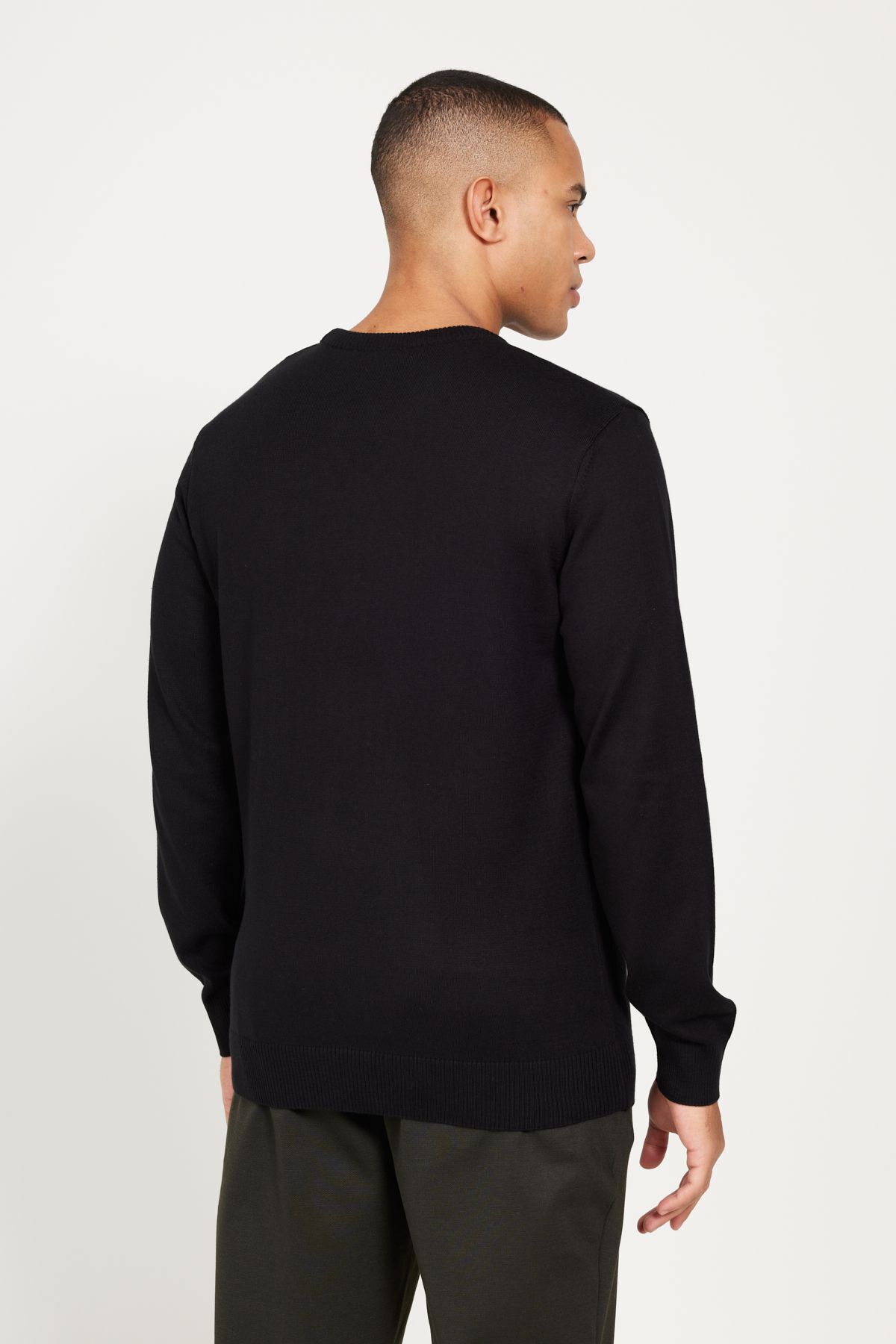 ALTINYILDIZ CLASSICS-Schwarzer gemusterter Strickpullover mit Rundhalsausschnitt für Herren - Regular Fit 5
