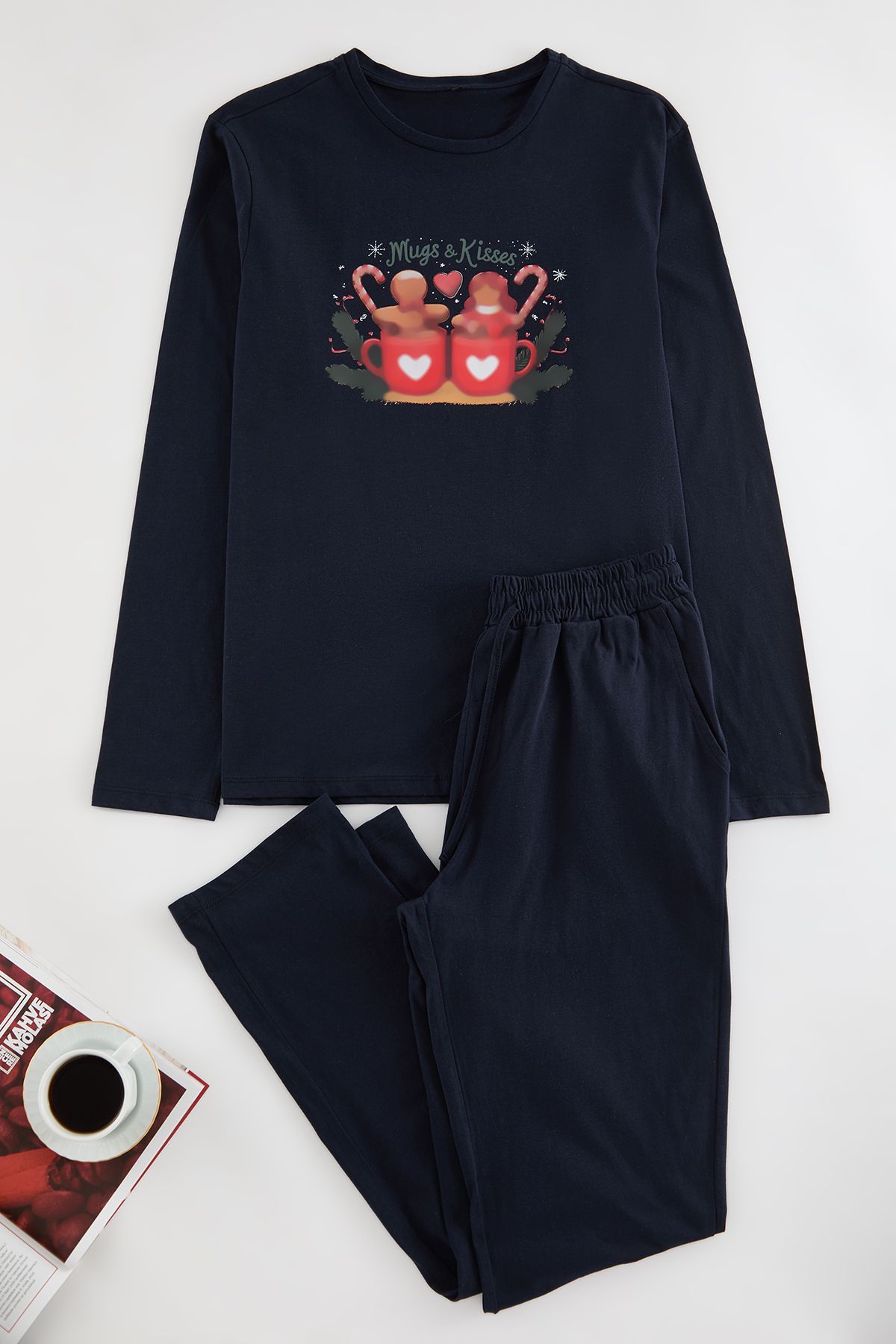 Trendyol Collection-Темно-синій трикотажний комплект з принтом для пари / пари чоловіча піжама TMNAW25PT00046 7