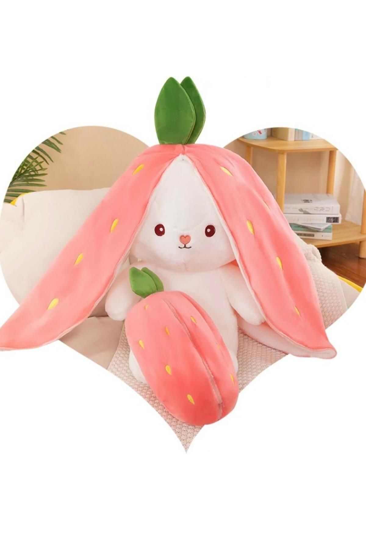 Kids-Strawberry Patterned Zippered Plush Rabbit 7