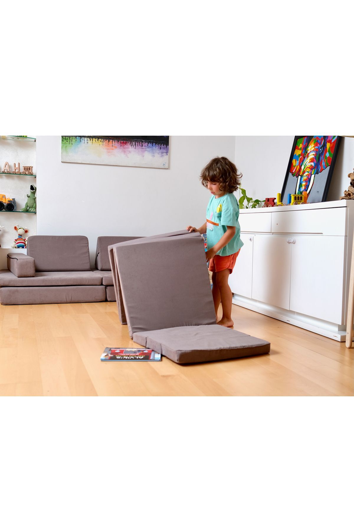 کاناپه بازی کودکان| کاناپه تاشو خاکستری نگت| زیرانداز پازلی بازی کودکان| زیرانداز بازی خلاقانه