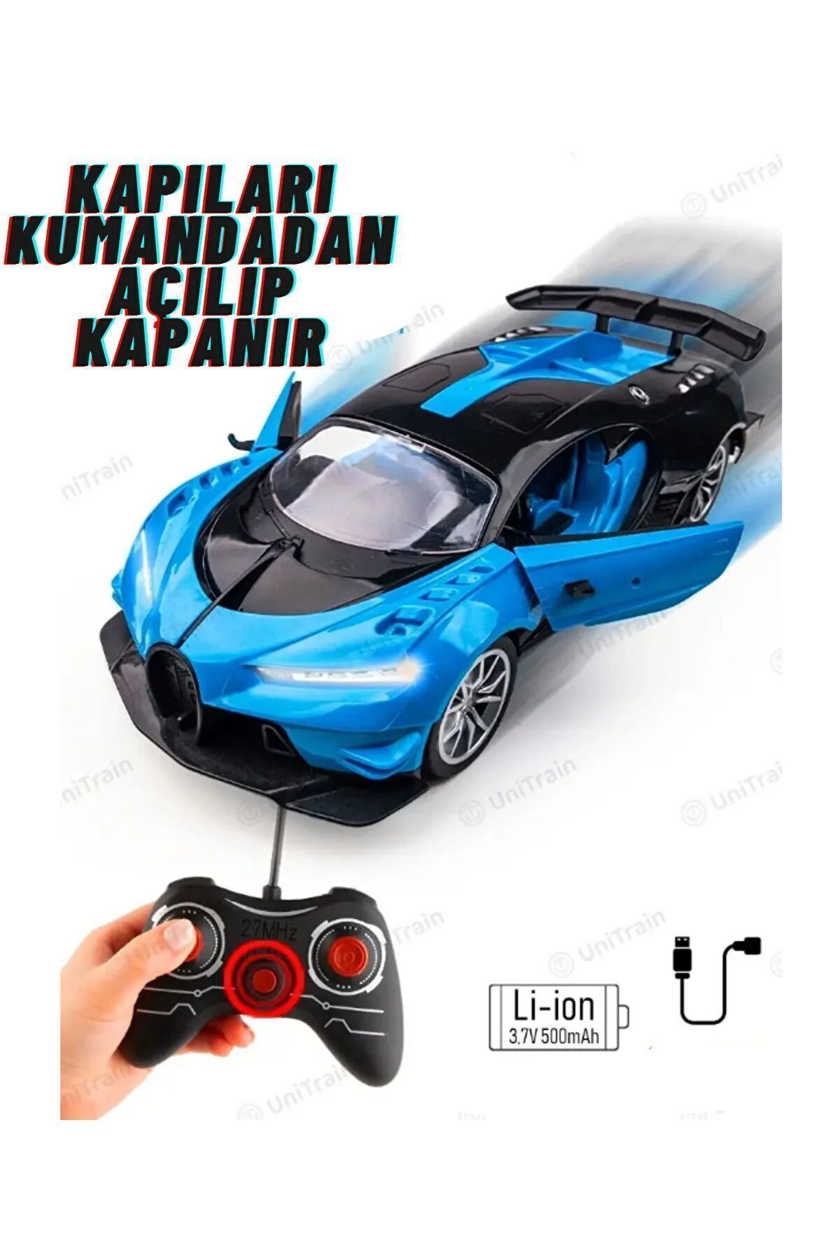 Uzaktan Kumandalı Şarjlı Araba Kapıları Açılan Bugatti Chiron 26,5 cm Şık Tasarım Yüksek Kalite