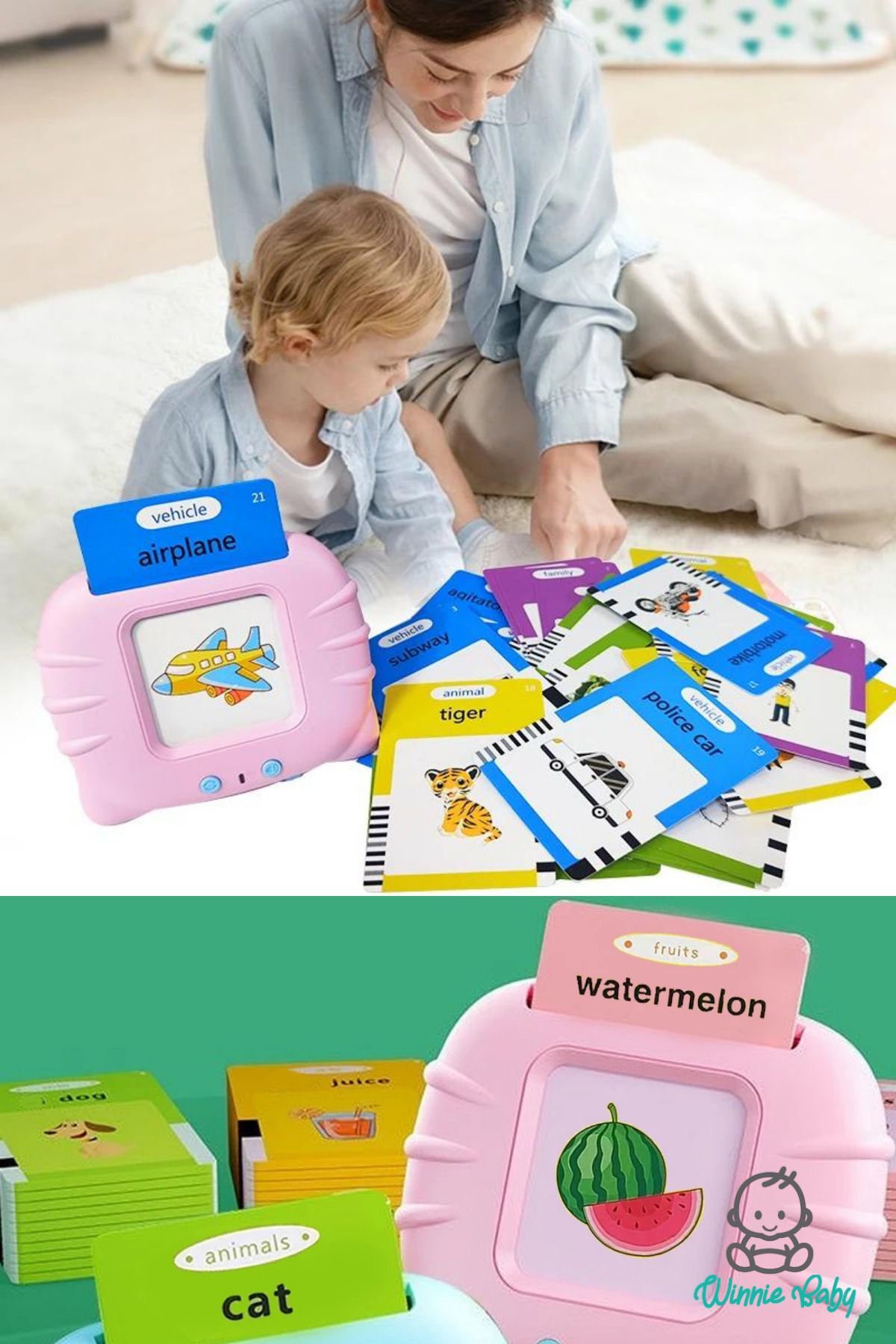 Winnie Baby Erken Eğitim İngilizce Konuşan Sesli Flash Kartları 112 Kart 224 Görsel Pvc Kart Pembe fotoğrafı 3 (önizleme)