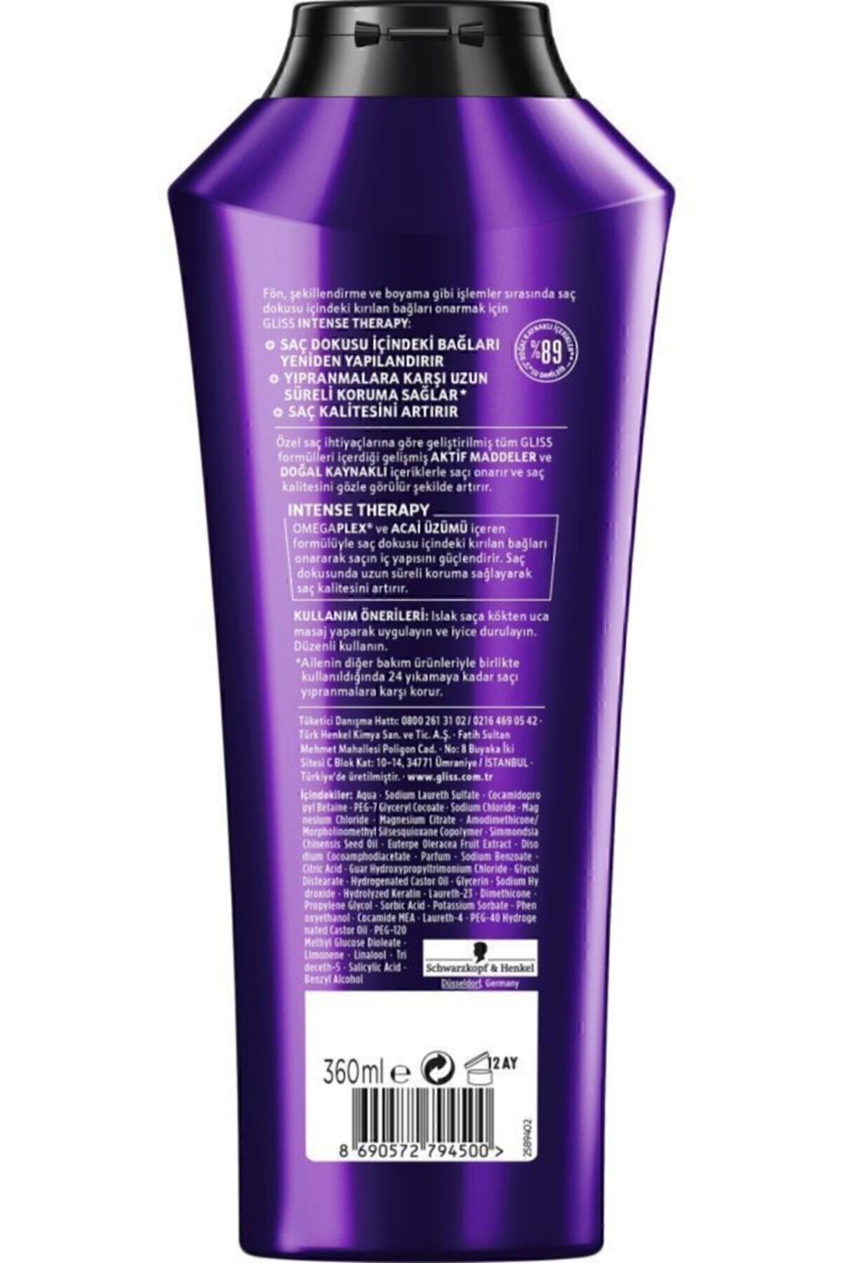 Gliss-360 ml Intense Therapy Restructuring Shampoo with Omega Plex and Acai Grape 3