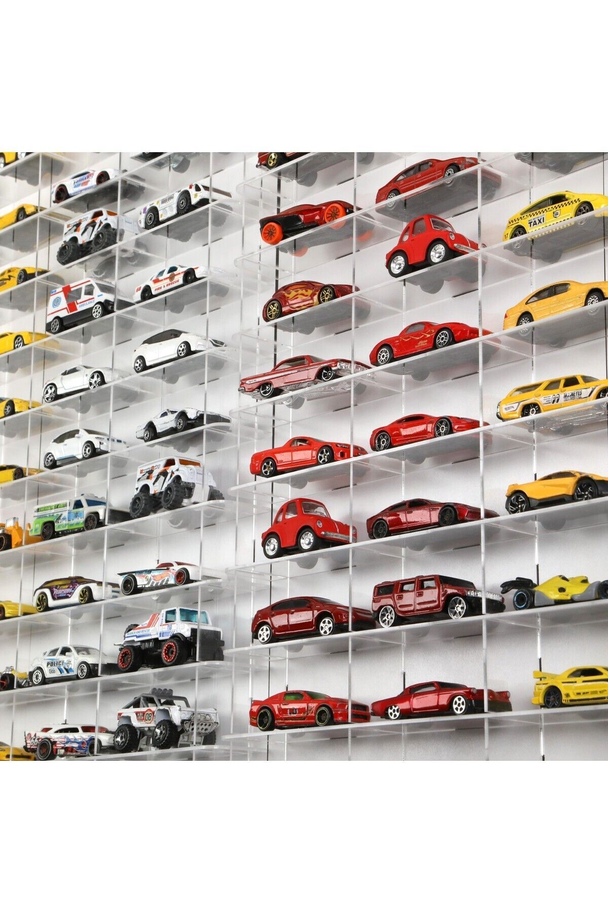 100 Hücre Akrilik 1/64 Hotwheels Matchbox Oyuncak Hobi Koleksiyon Model Araç Araba Rafı