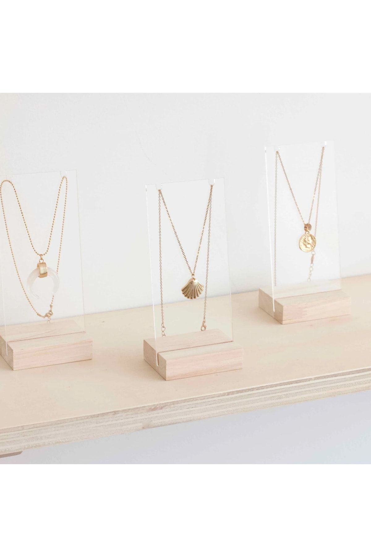 Kpleksi Daisy Pleksi 3'lü Takı Standı, Akrilik Ve Ahşap Stant, Pleksi Organizer, Akrilik Organizer