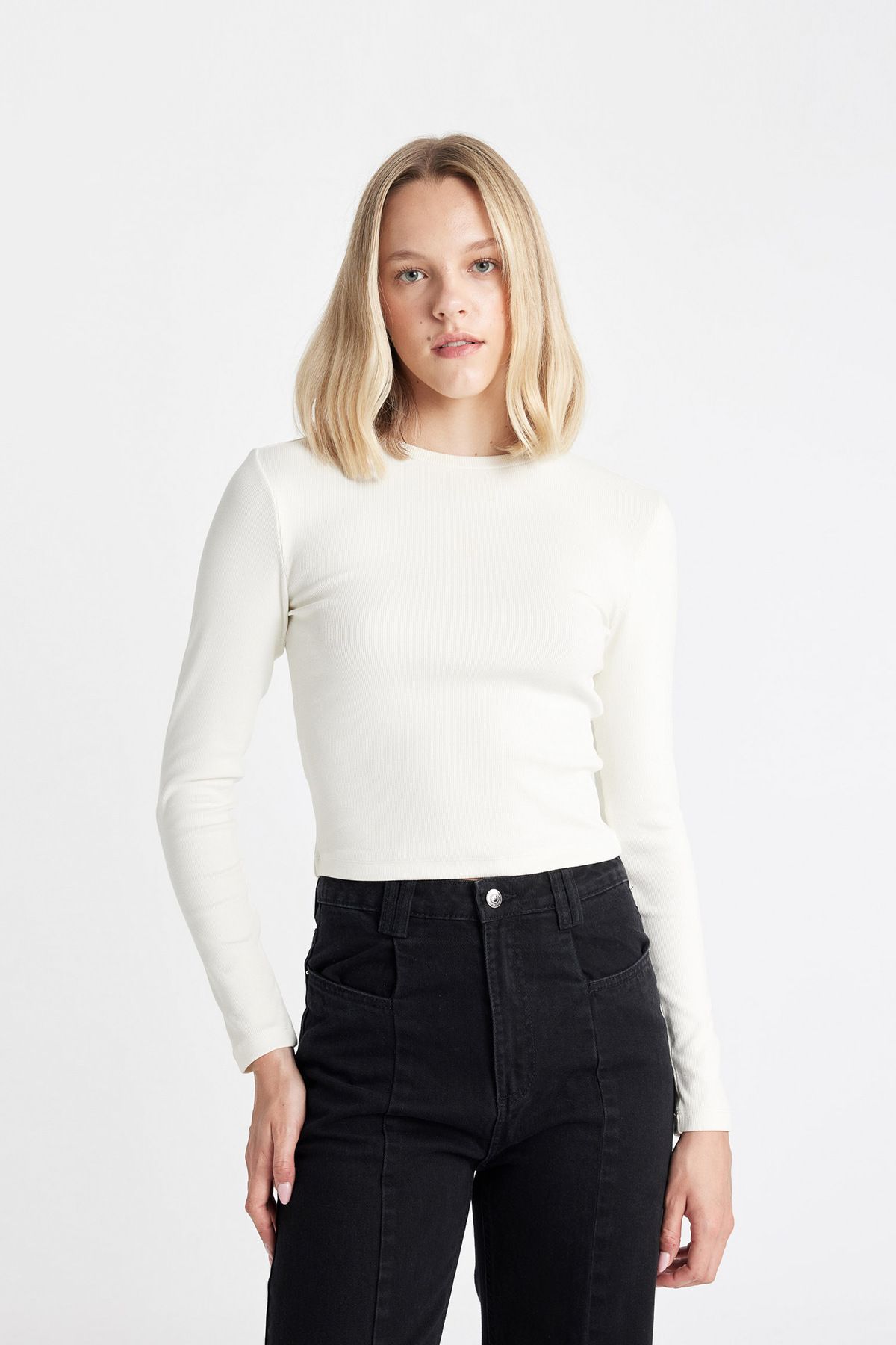 DeFacto-Camisole cu nervuri - Tricou cu mânecă lungă cu decolteu 3