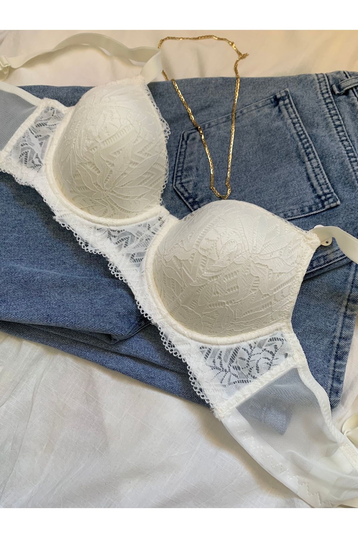 ROZENİN LINGERIE-حمالة صدر دانتيل مقاس كبير بدون دعم فارغة على شكل حرف C 3