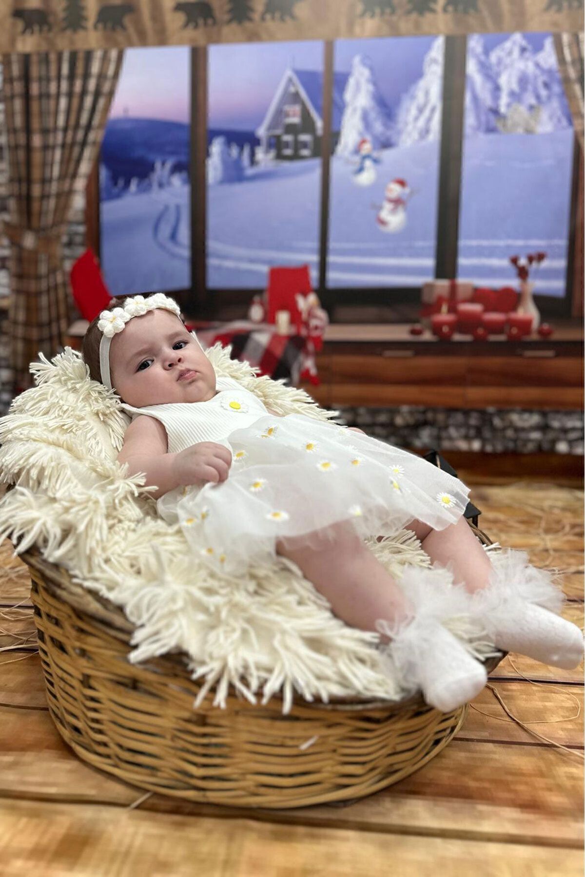 Papatya Nakışlı Tüllü Çıtçıtlı Zıbın Elbise (%100 PAMUK) 6-24