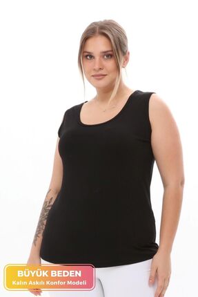 tarzımsüper Büyük Beden Kalın Askılı Likralı Konfor Modeli Kolsuz 4 Mevsim Sp...