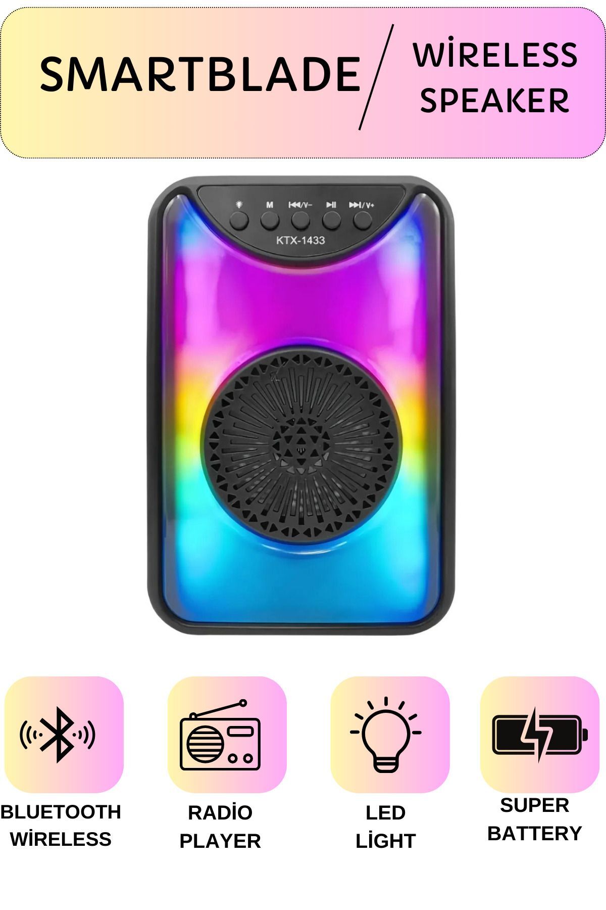 SmartBlade KTX-1433 Fm Bluetooth/Usb/Sd Kablosuz Hoparlör Bluetooth Speaker