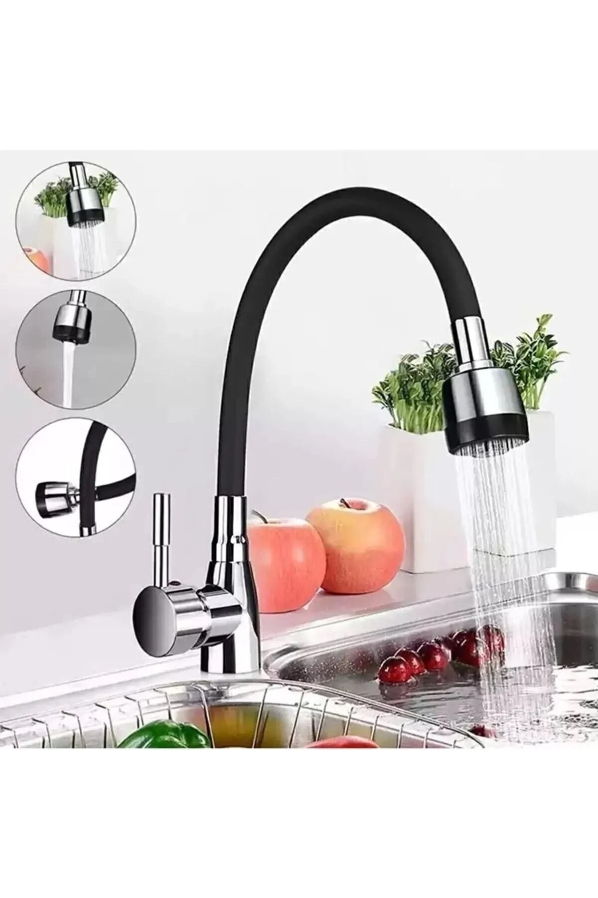 VSA-Mix Swan Kitchen Sink Faucet with Spiral Hose 2 Function Faucet Hot Cold Inlet 4