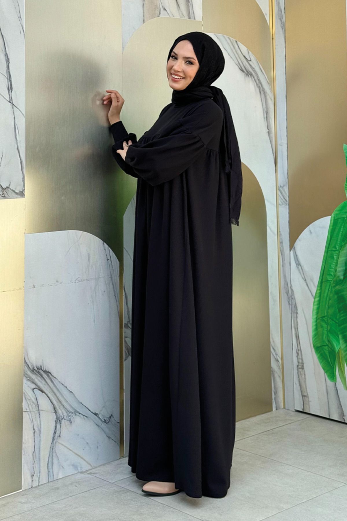 Bym Fashion-Black Knitted Dress - Robe Gathered, Model 6019 3