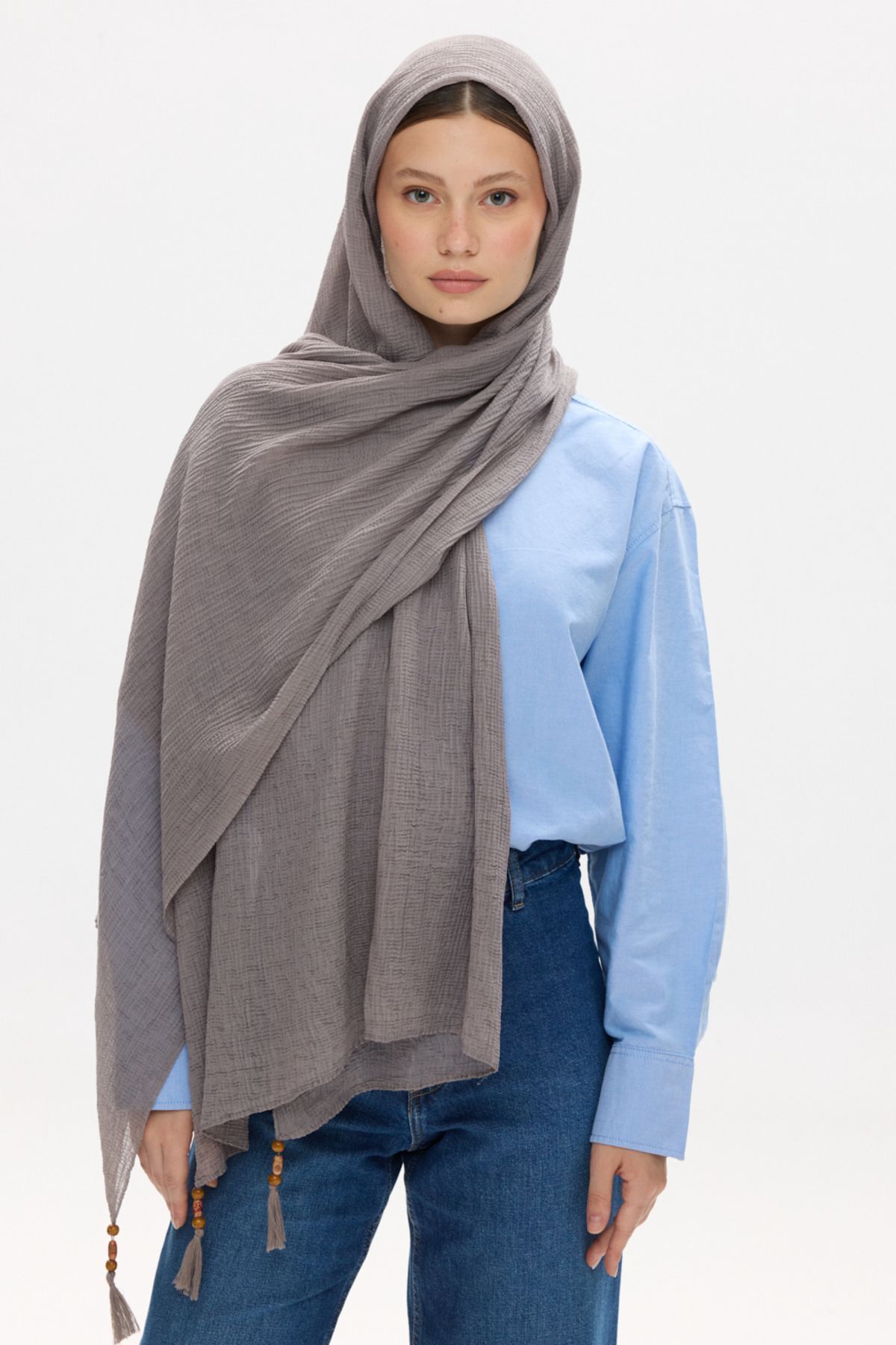 FENZA SCARF شال نخی منگوله دار فریا موسلین