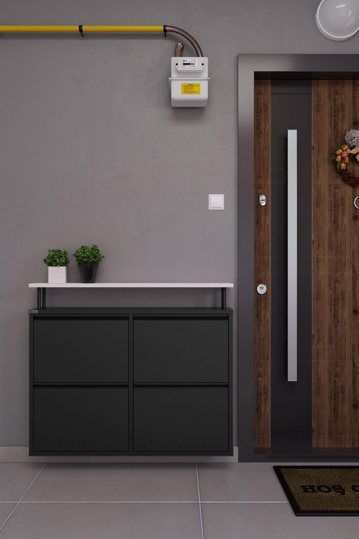 Ceha Tablalı 4'lü Metal Ayakkabılık - Siyah