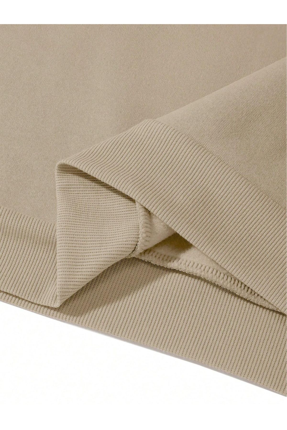 EFFRENATU-Φούτερ Hila Moda Beige με κουκούλα και μαύρο σετ με στάμπα σε μεγάλο μέγεθος - 3 κλωστές 3