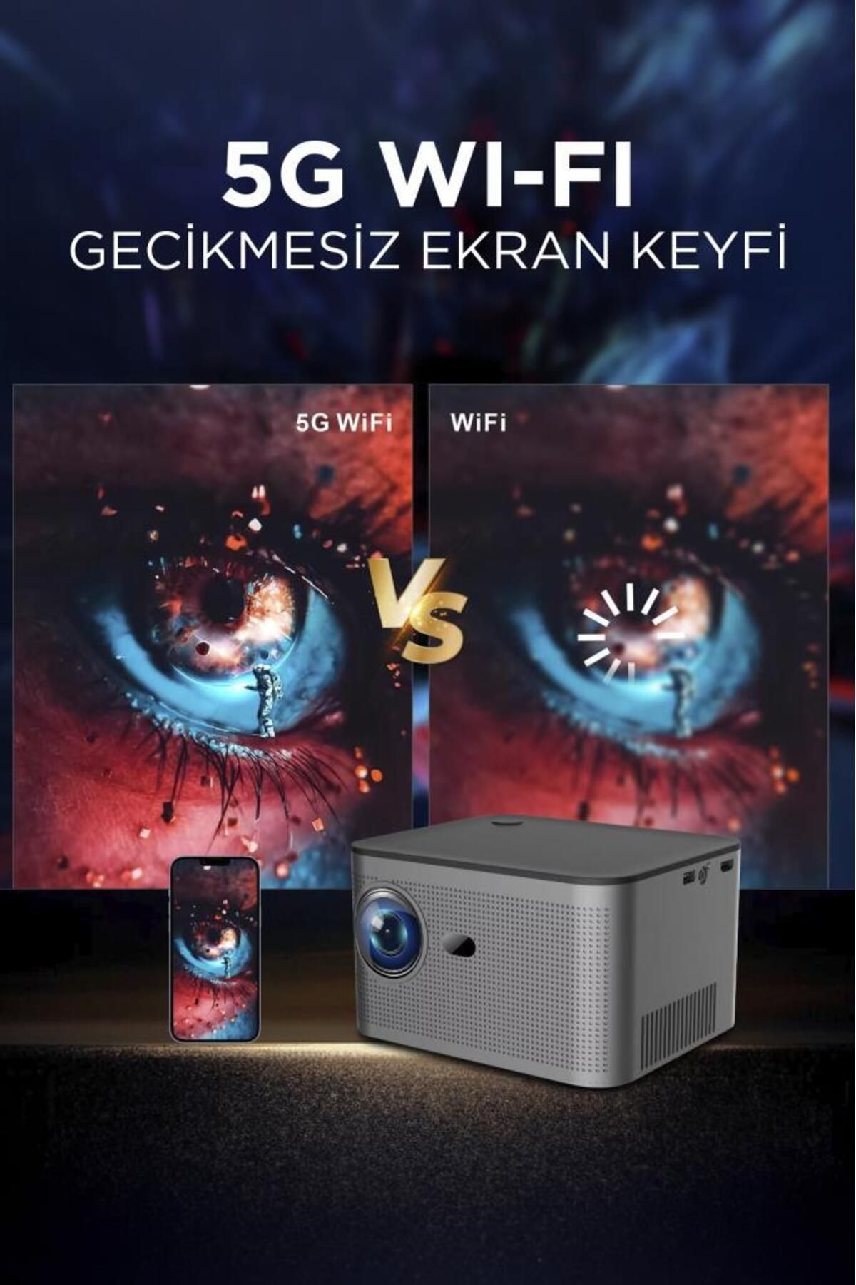 HY350 Gri Taşınabilir Sinema Projektörü 4K 1080P Ev Sineması Bluetooth Android Akıllı Projek