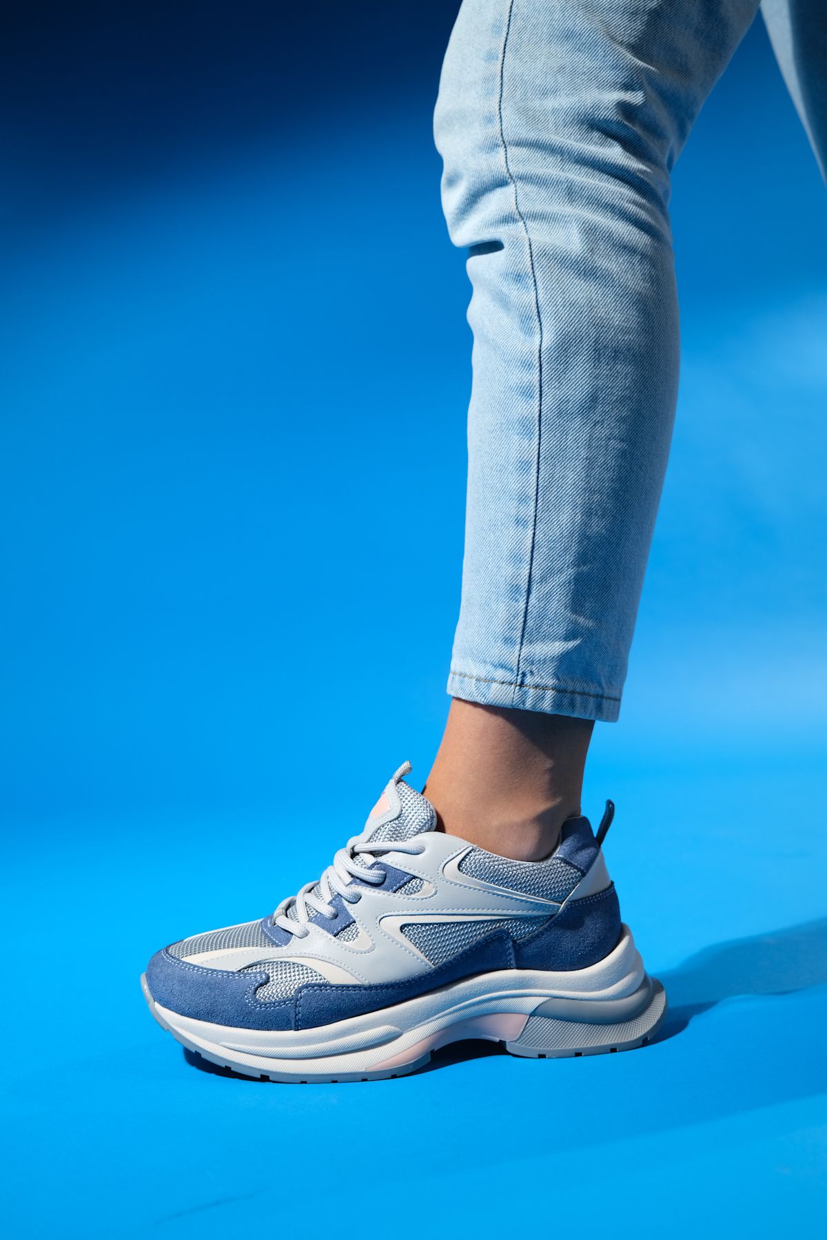 اسنیکر آبی زنانه Buren Blue Gri از دست رفته شرط بندی اسپوررهای پایه Snneakers luvishoes