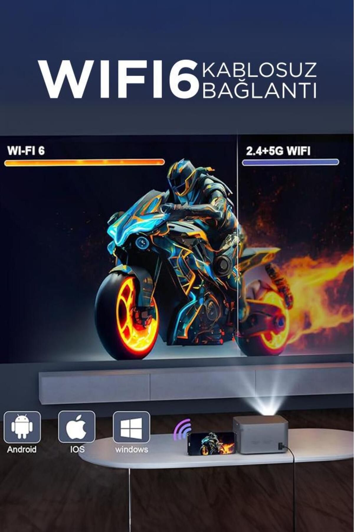 HY350 Gri Taşınabilir Sinema Projektörü 4K 1080P Ev Sineması Bluetooth Android Akıllı Projek
