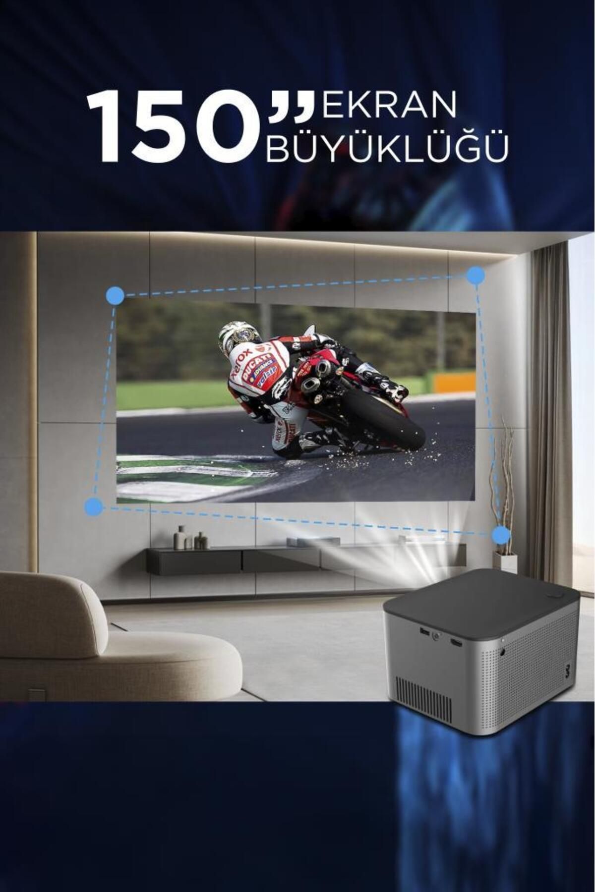 HY350 Gri Taşınabilir Sinema Projektörü 4K 1080P Ev Sineması Bluetooth Android Akıllı Projek