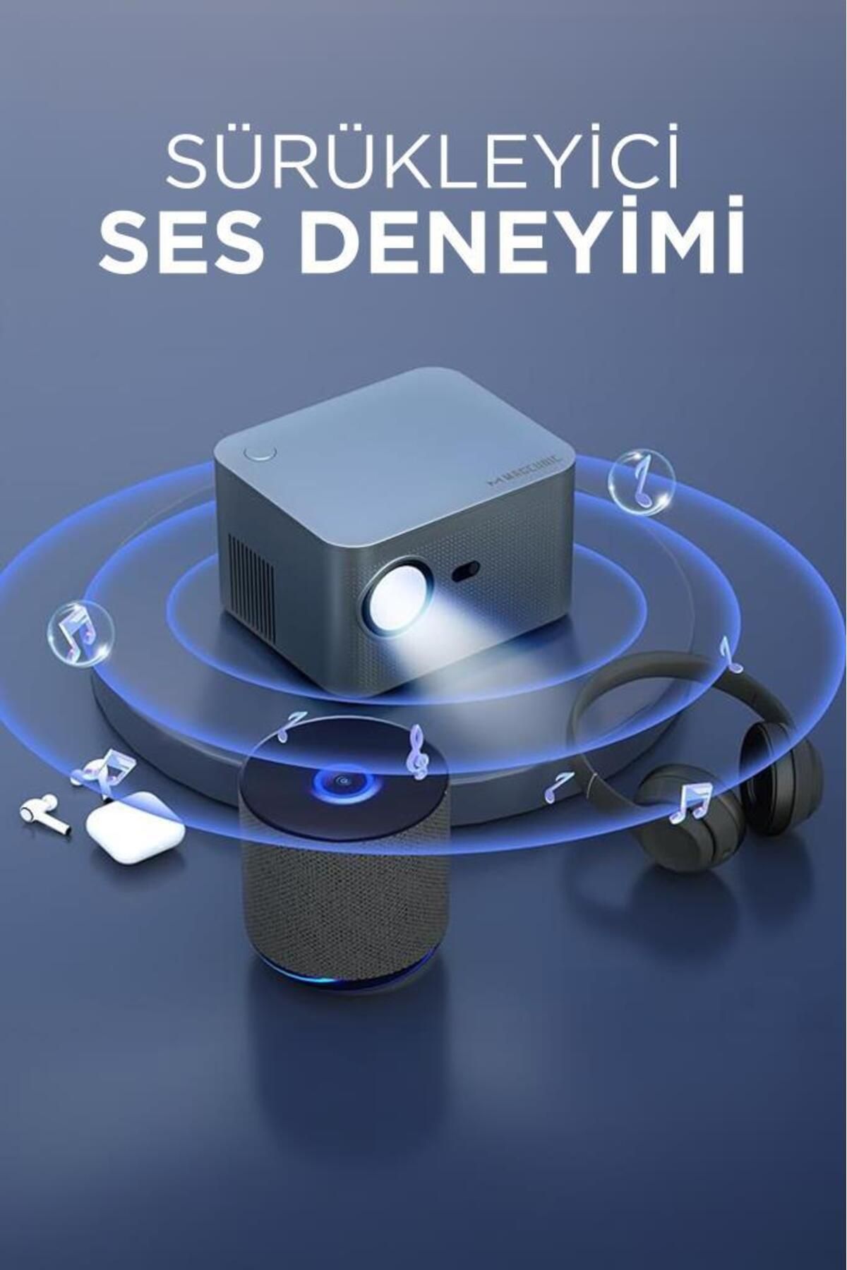 HY350 Gri Taşınabilir Sinema Projektörü 4K 1080P Ev Sineması Bluetooth Android Akıllı Projek