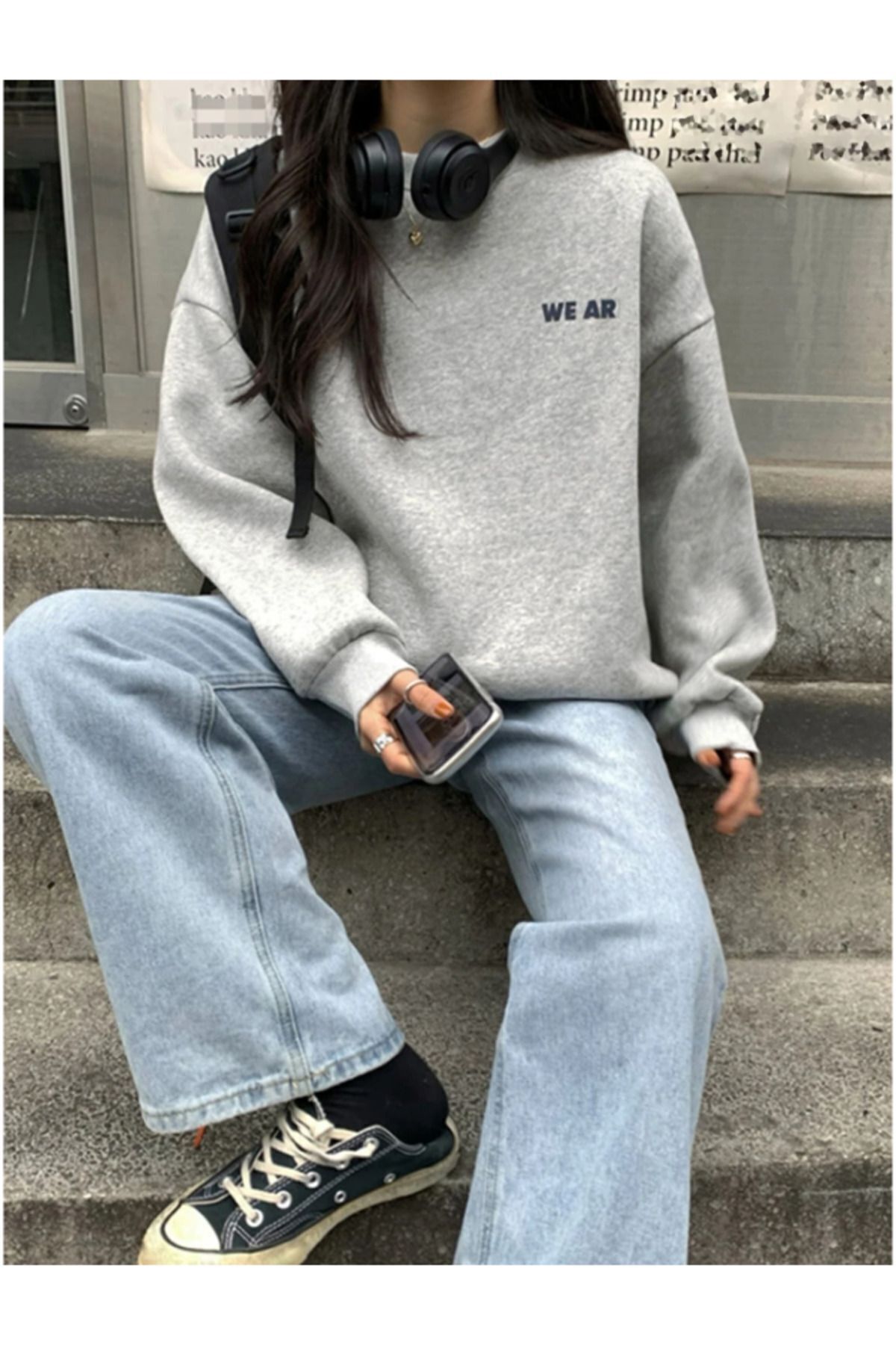 Know-Graues „We Ar“-Sweatshirt mit Rundhalsausschnitt in Übergröße für Damen 3